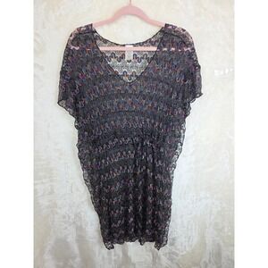 Time and Tru Womens Medium Black Multi Metallic Crochet Knit Swim Cover Up Dress